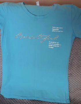Nowa Bluzka, T-shirt L/XL, błękitna z nadrukiem