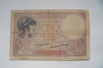 Banknot FRANCJA 5 FRANKÓW 1928 r.