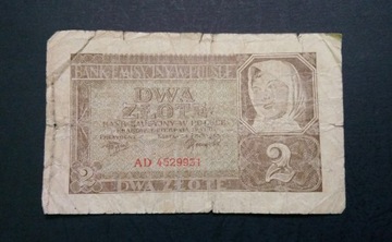Stary banknot Polska 2 zł 1941 rok Gubernia 