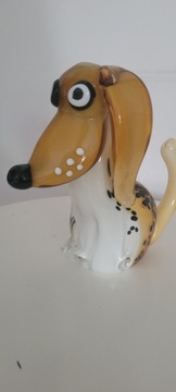 Figurka szklana w stylu Murano siedzący pies 