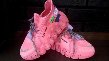 Sneakersy, rożowe, na platformie