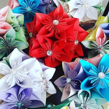 Kula kwiatowa papierowa DIY brokat perelki ozdoba