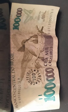 Banknot, Brazylia, 100,000 Cruzeiros, 1992, Undate