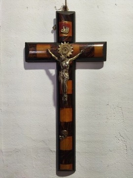 stary drewniany krzyż z Jezusem krucyfiks 35cm 