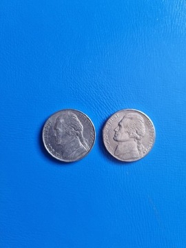 Dwie monety 5 centowe z Jeffersonem