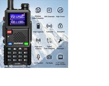 Baofeng UV-5RH PRO MAX FM AM AIR skaner + BASEUS ł