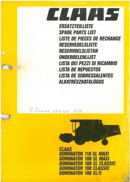 Katalog części kombajn claas Dominator 108, 118 SL