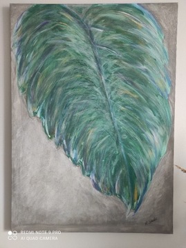 Obraz liść ręcznie malowany