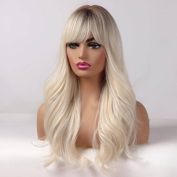 Peruka jasny BLOND z grzywką Włosy Jak naturalne