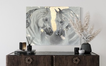 Ręcznie malowany obraz portret koni płatki złota