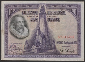 Hiszpania 100 peset 1928 - A7, - Cervantes