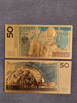 banknot pozłacany JAN PAWEŁ II   50 złotych