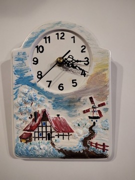 Zegar gipsowy ręcznie malowany 