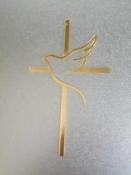 Złoty topper komunia gołąb krzyż chrzest