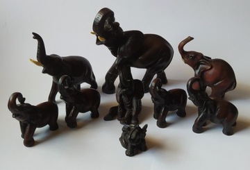 Kolekcja Figurki Ceramiczne Brązowe Słonie 38 Sztuk