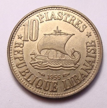 Liban 10 piastres 1955 POŁYSK MENNICZY Statek