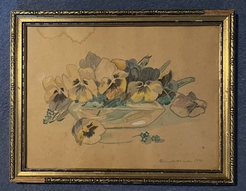 Ręcznie malowany, sygnowany obrazek 1941r