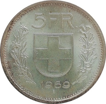 Szwajcaria 5 francs 1969, Ag KM#40