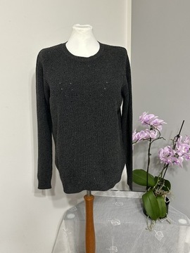 Wiosenny khaki sweter z ażurkiem roz. 46 Janina