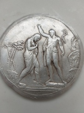 Medalion Antyk 110 letni Ag 32,8 g. Pam. Chrztu Sw