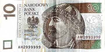 Unikat, banknot 10 zł, wyjątkowy nr seryjny 