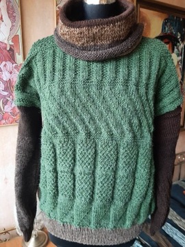 sweter ręcznie robiony na drutach + golf