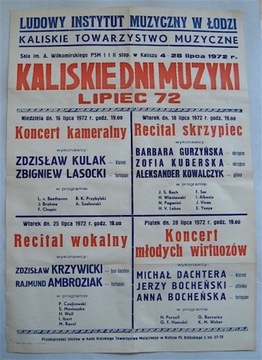 KALISKIE DNI MUZYKI 1972 - KALISZ - AFISZ