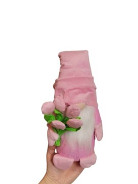 Krasnal różowy figurka z kwiatami pluszowy 37 cm