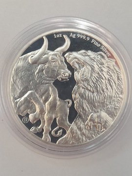 Srebrna moneta Bull & Bear, Tokelau 1 oz 2021