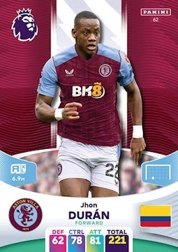 Jhon Duran 62 Karta Panini Premier League 2024