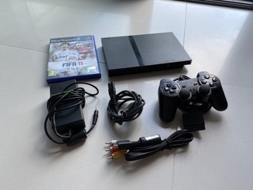 PS2 PlayStation 2 slim + pad + gra + kable zestaw