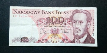 Stary banknot Polska 100 zł 1988 rok PRL 