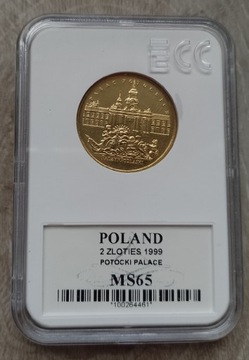 2 zł Pałac Potockich MS65 ECC 1999 grading