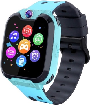 Smartwatch dla dzieci niebieski telefon zegarek gry kalkulator kamera