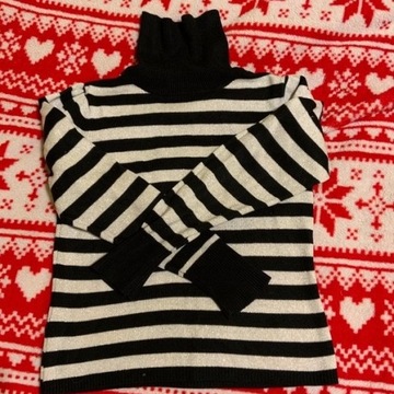 Golf sweter dla dziewczynki 8-9 lat biało-czarny
