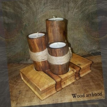 Świecznik drewniany handmade własnoręcznie robiony