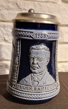 Kufel ceramiczny z pokrywą cynową 1988 west german