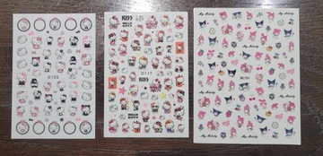 Naklejki na paznokcie Hello Kitty My Melody Kuromi 3 zestawy
