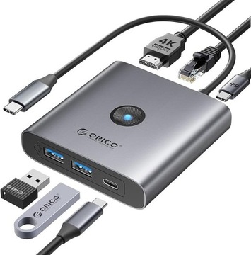 Orico Hub stacja dokująca USB C 6W1 1OOW HDMI ETHERNET