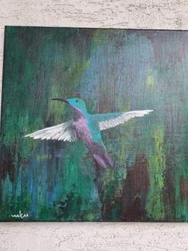 Ręcznie malowany obraz ptak 40 x 40 cm akryl