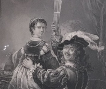 Stara Rycina „Rembrandt i jego żona”, oprawiona