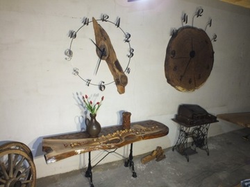 Zegar wiszący drewniany stalowy naturalny