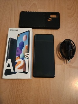 Samsung Galaxy A21s + pudełko ładowarka etui szkło