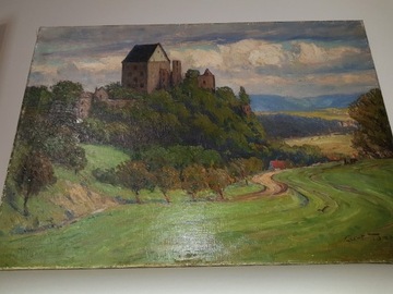 Zamek Świny Bolków obraz olejny 1922 rok