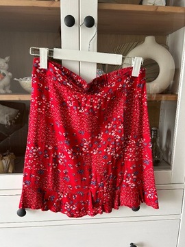 Wiosenna czerwona mini spódniczka spódnica falbank