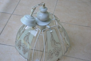 Lampa sufitowa- żyrandol metal szkło porcelana PRL