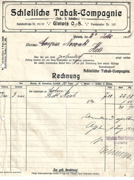 SCHLESISCHE TABAK COMP. Gleiwitz / Gliwice 1914