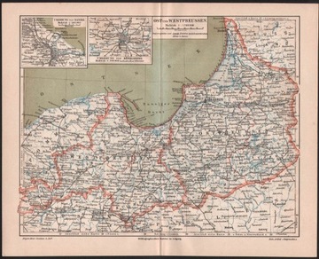 PRUSY WSCH-ZACH stara mapa z 1888 roku