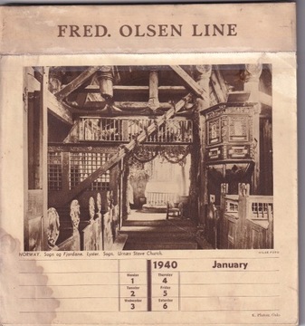 Kalendarz Fred. Olsen Line z 1940 r.