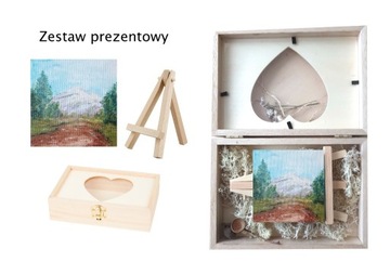 Pudełko drewniane+obraz ręcznie malowany góry 